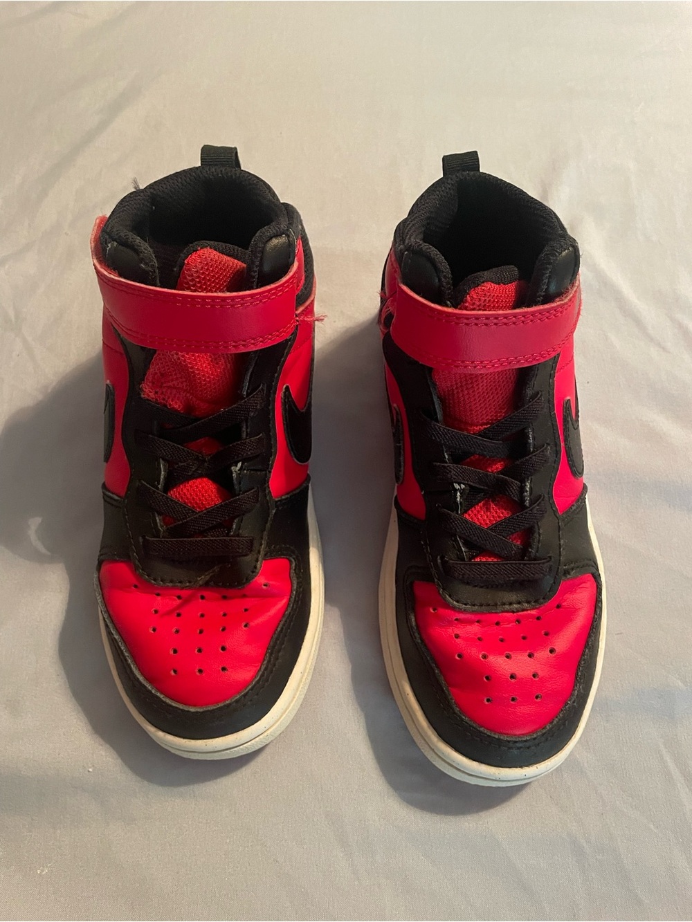 Nike Kids Red and Black High-Top Sneakers with Velcro Strap